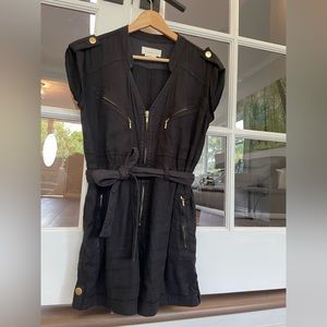 Anthropologie breezy linen utility romper with gold